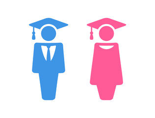 Students icons in graduation cap, man and woman icons