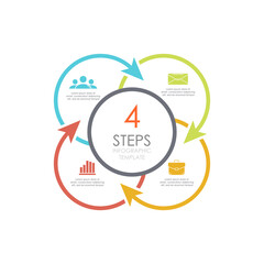 Outline round infographic element. Circle template 4 steps with arrows. Vector illustration
