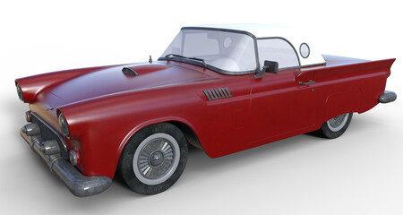Illustration of a red vintage car with a white roof