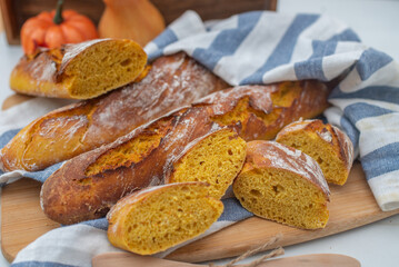 healthy home made pumpkin baguette on a table