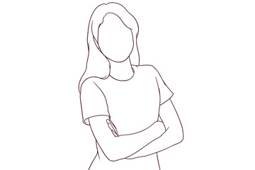 beautiful girl with crossed arms hand drawn style vector illustration
