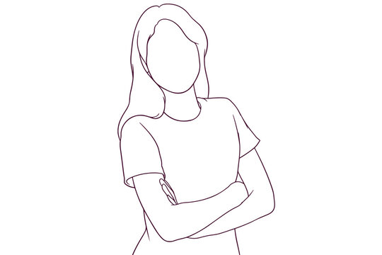 recommend clip art: beautiful girl with crossed arms hand drawn style vector illustration