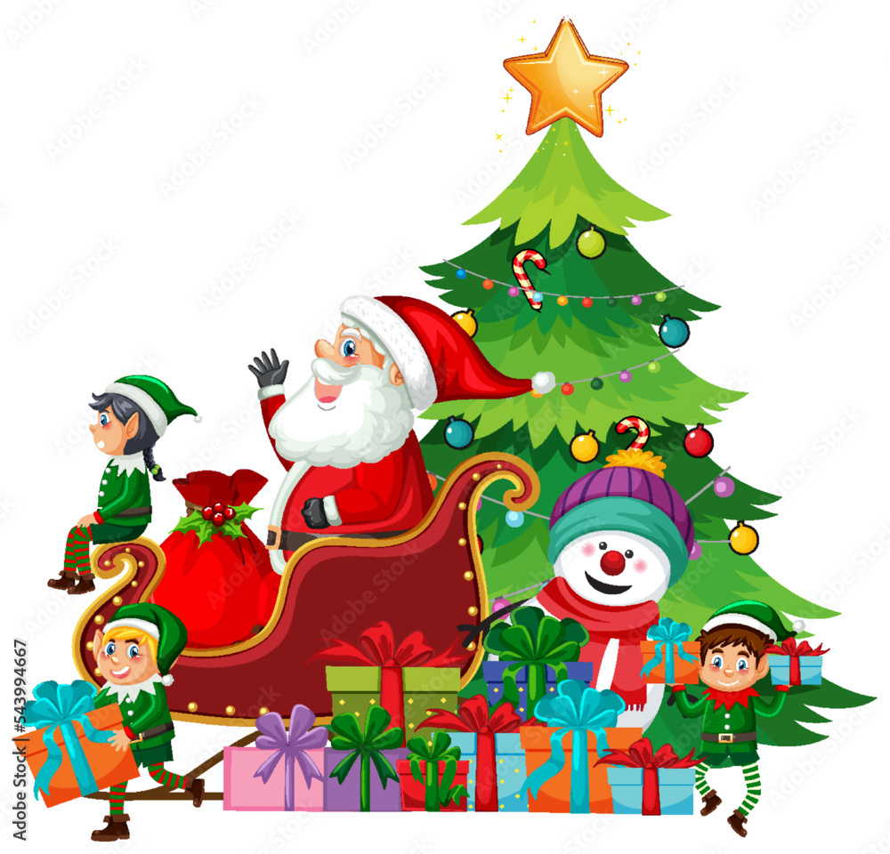 Wall mural christmas tree with santa claus and elves