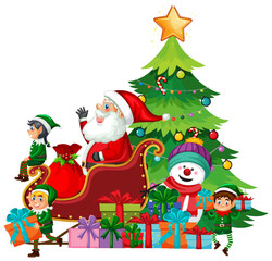 Weihnachtsbaum mit Weihnachtsmann und Elfen