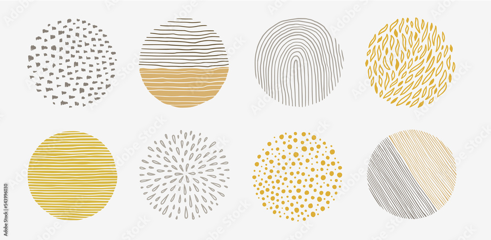 Poster abstract line pattern circle set. hand drawn texture, doodle decorative line, spiral, scribble graph