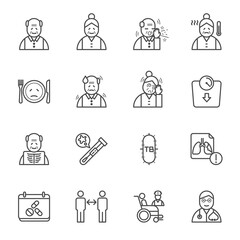 Elderly people with tuberculosis. Caring of elderly patients. vector icon set tuberculosis concept