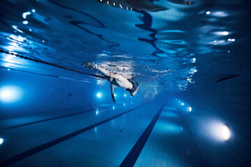 спортивный человек плавает в бассейне. подводный вид. спорт