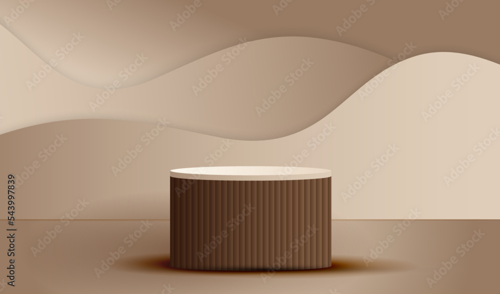 Poster podium in studio empty place to display product with fluid brown waves vector background. place with