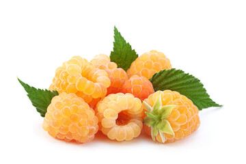 Yellow raspberry berries on white