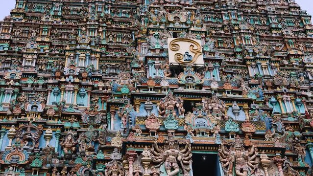 Madurai Meenakshi Temple Indian Temple dedicated to the Hindu deity are found in the ancient texts of the Puranas. Dravidian vintage architecture in Tamilnadu India 4k video footage.