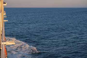 Panoramic scenic sunset sunrise twilight blue hour scenery seascape during Mediterranean cruise on...