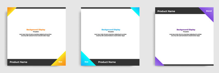 Set of geometric square social media banner layout, product background backdrop display for ads commerce sale template in gradient color.