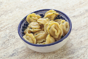 Russian boiled dumplings with meat