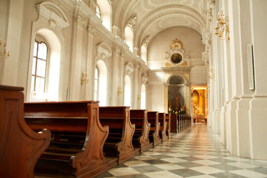 The bright interior of a Catholic church