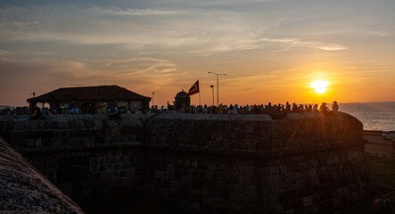 sunset on the walls of Cartagena indias in Colombia