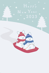 そりで遊ぶ兎の年賀状