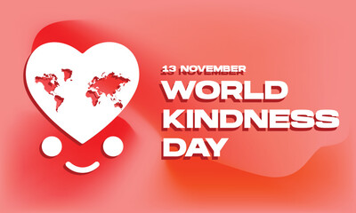 World Kindness Day with Heart Love, Smile, and Gradient Mesh Background Vector Illustration. Editable. For Poster, Banner, Card Invitation, Social Media