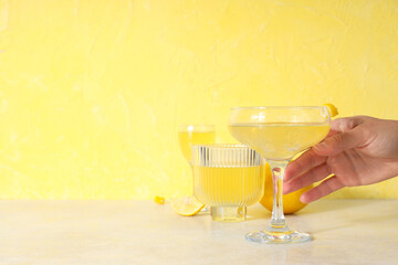 Concept of tasty drink, Limoncello, space for text