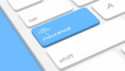 3D illustration keyboard with blue insurance button