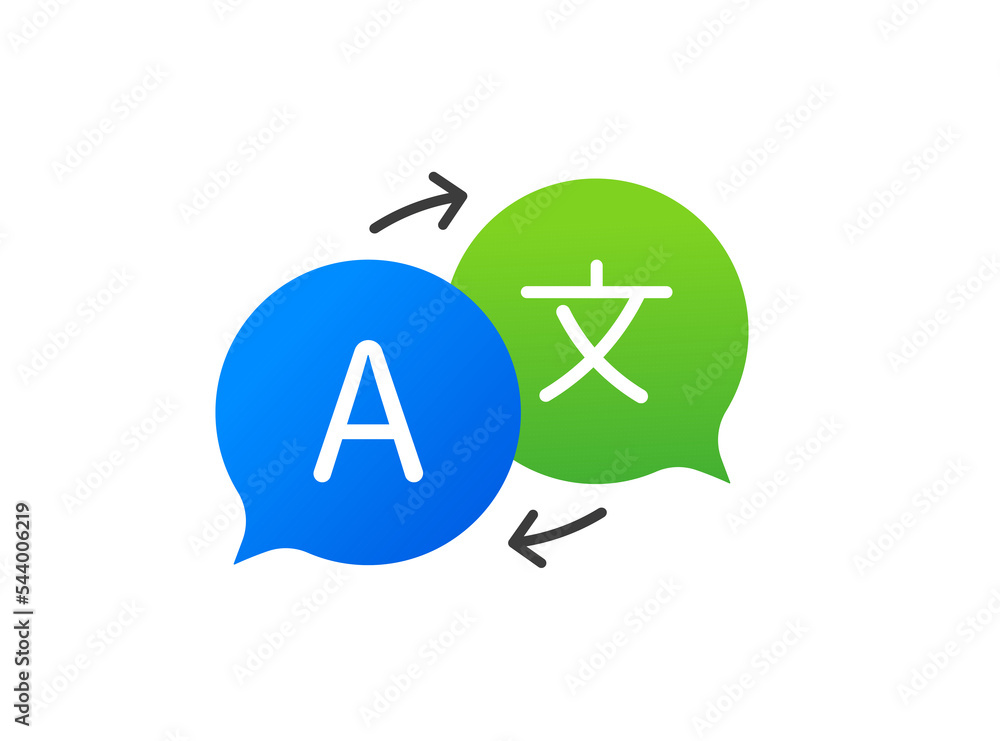 Poster chat bubbles with language translation icons. multilingual online translator. translation program ic