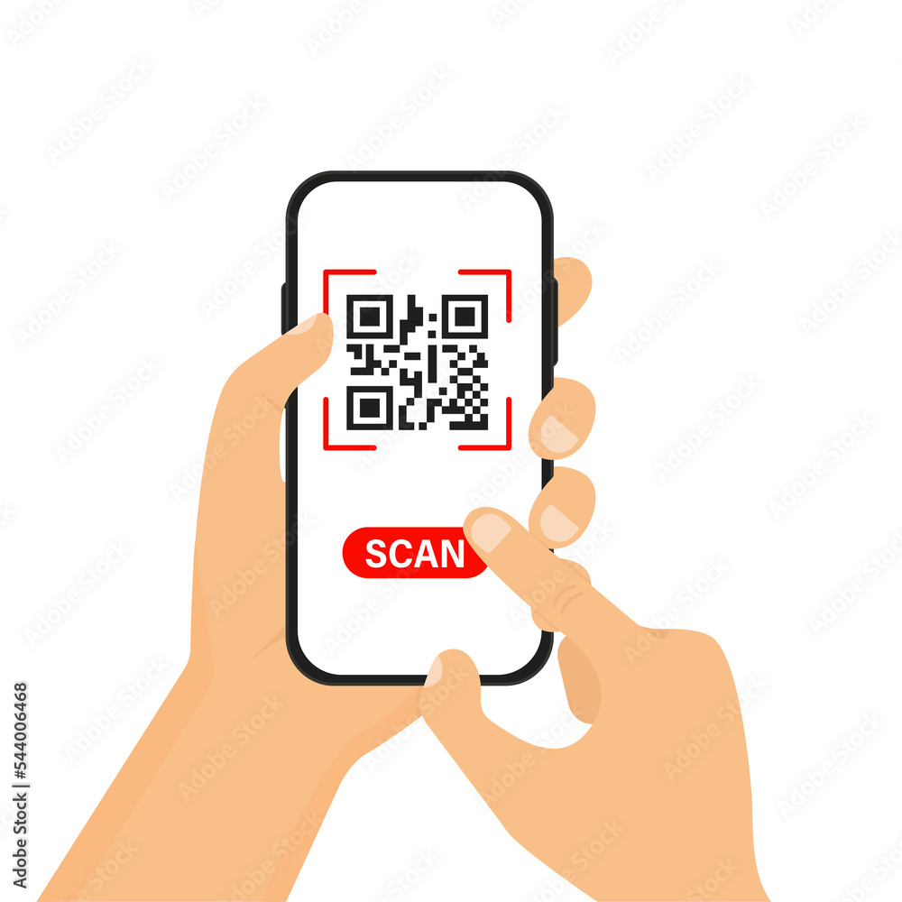 Aufkleber scan qr code to mobile phone. in human hands mobile phone scanning qr-code icon. technology and busi