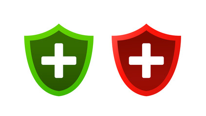 Set medical protection health shield with green shield and red. Shield concept. Vector illustration