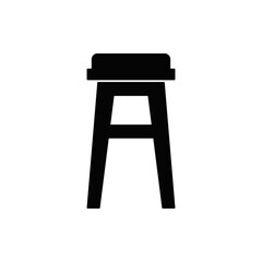 Stool chair icon in black flat glyph, filled style isolated on white background