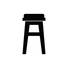 Stool chair icon in black flat glyph, filled style isolated on white background