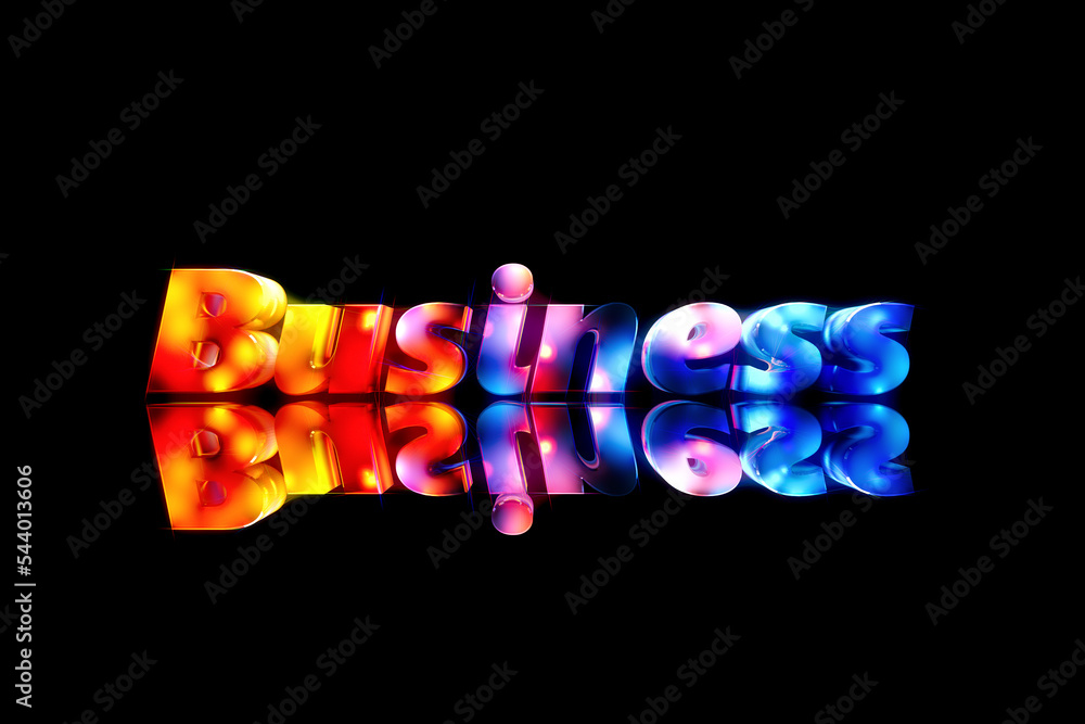 Fototapete modern and futuristic business 3d text in a mixture of red and blue, beautiful reflection floor
