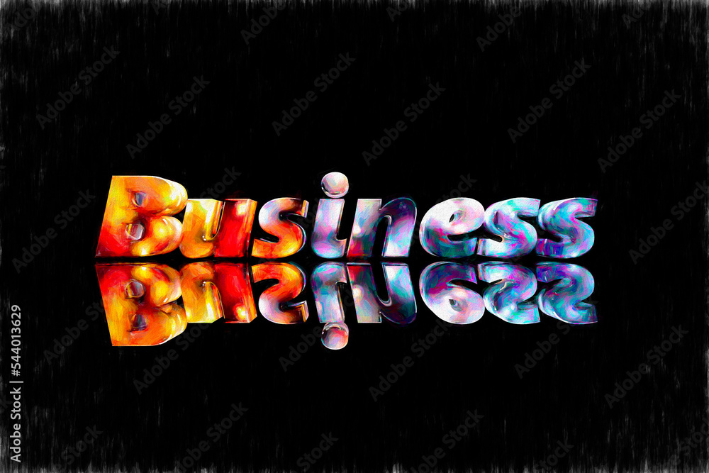 Fototapete modern and futuristic business 3d text in a mixture of red and blue, beautiful reflection floor
