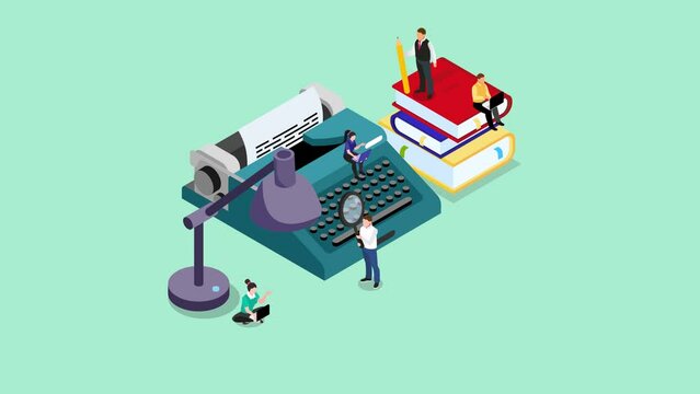 Group of journalistic writing news with typewriter