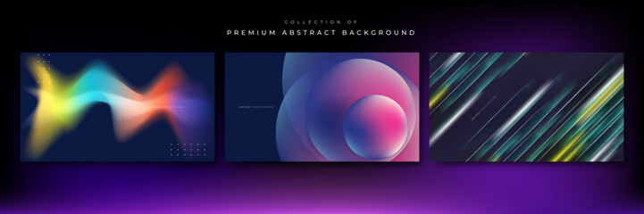 Blurred 3d backgrounds set with modern abstract blurred color gradient pattern. Smooth template collection for brochure, poster, banner, flyer and card. Vector illustration.