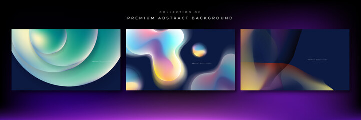 Blurred 3d backgrounds set with modern abstract blurred color gradient pattern. Smooth template collection for brochure, poster, banner, flyer and card. Vector illustration.