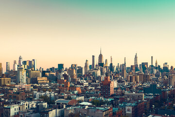 Fototapeta na wymiar New York City skyline panorama with Midtown skyscrapers, early morning light