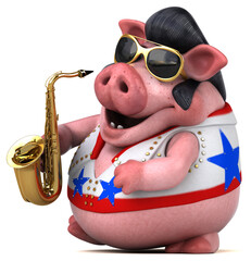 Fun 3D cartoon illustration of a pig rocker