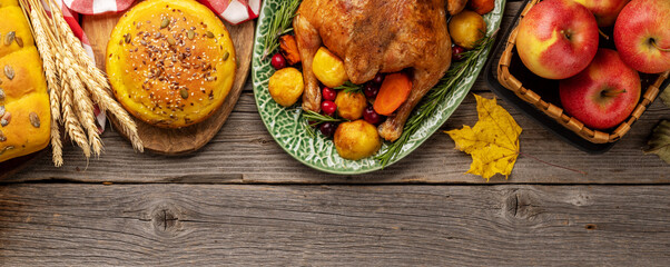 Thanksgiving turkey on rustic table