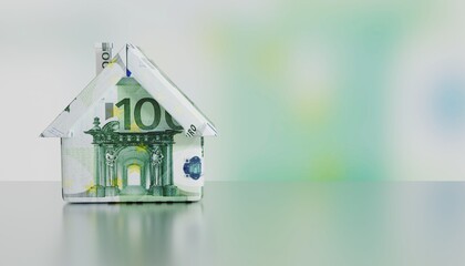 3D Rendering House Model Textured With One Hundred Euro Banknotes