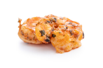 Grilled tiger shrimps isolated on white background.