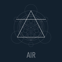 The symbol of the air, one of the symbols of alchemy. Vector alchemy symbols, line, triangle and circle symbols. Air magic element wicca. Sacred geometry magic sign futuristic vector design.