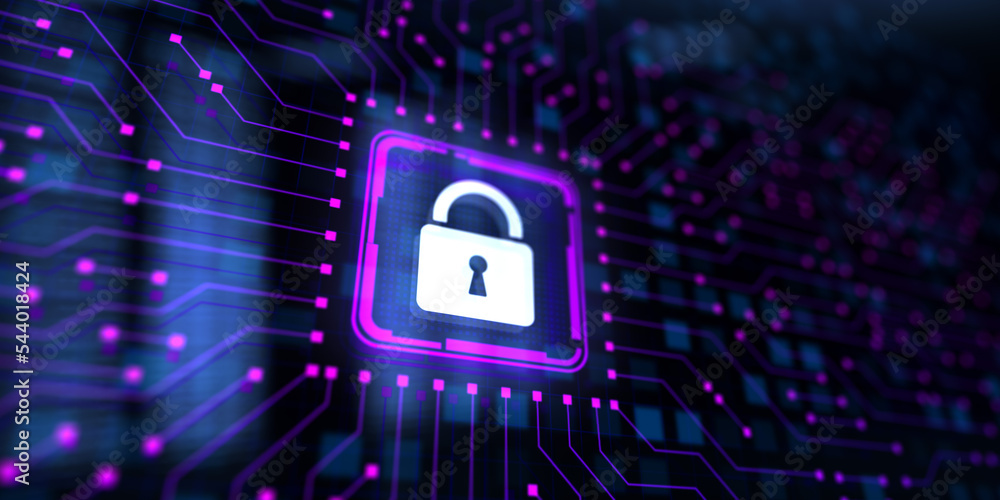 Poster cyber security data privacy concept on virtual screen.
