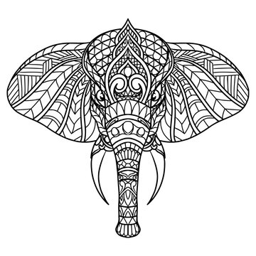 Ellephant Mandala Zentangle Illustration in Lineal Style Coloring Book
