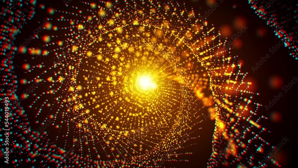 Poster abstract brown golden shiny rotating spiral turbulence wavy dotted lines glitter dust sparkle partic