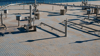 Close-up repairing an outdoor fountain. Engineering system steel water pipes and pumps special equipment for fountain operation