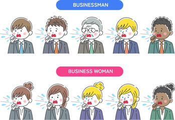 咳をするビジネスマンのイラストセット
