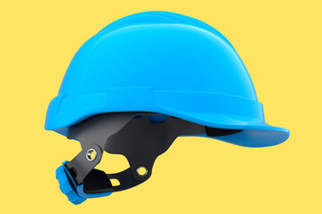 Blue safety helmet or hard cap isolated on yellow background