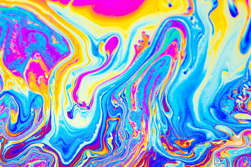 Psychedelic multicolored background abstract. Rainbow colors. patterns background. Photo macro shot of soap bubbles..