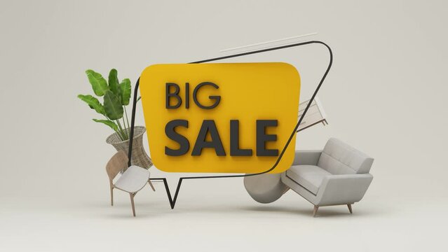 Flash sale banner template Special offer discount concept Sale of home decorations and furniture During promotions. surrounded by sofas chairs and advertising spaces. pastel background. 3d render - Powered by Adobe