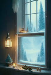 Artistic concept painting of a Christmas festive interior.