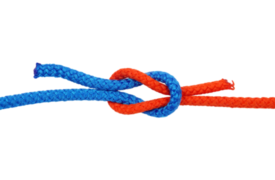 Square knot. Node with colored ropes