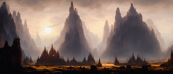 Artistic concept of painting a scary and dangerous landscape